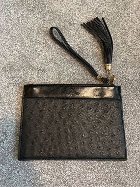 Bosom Buddy Bags Black Ostrich-Texture Wristlet Clutch with Tassel